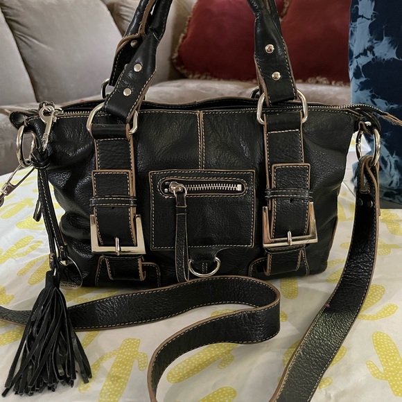 Fortuna Valentino black leather tote with shoulder strap - Picture 1 of 9